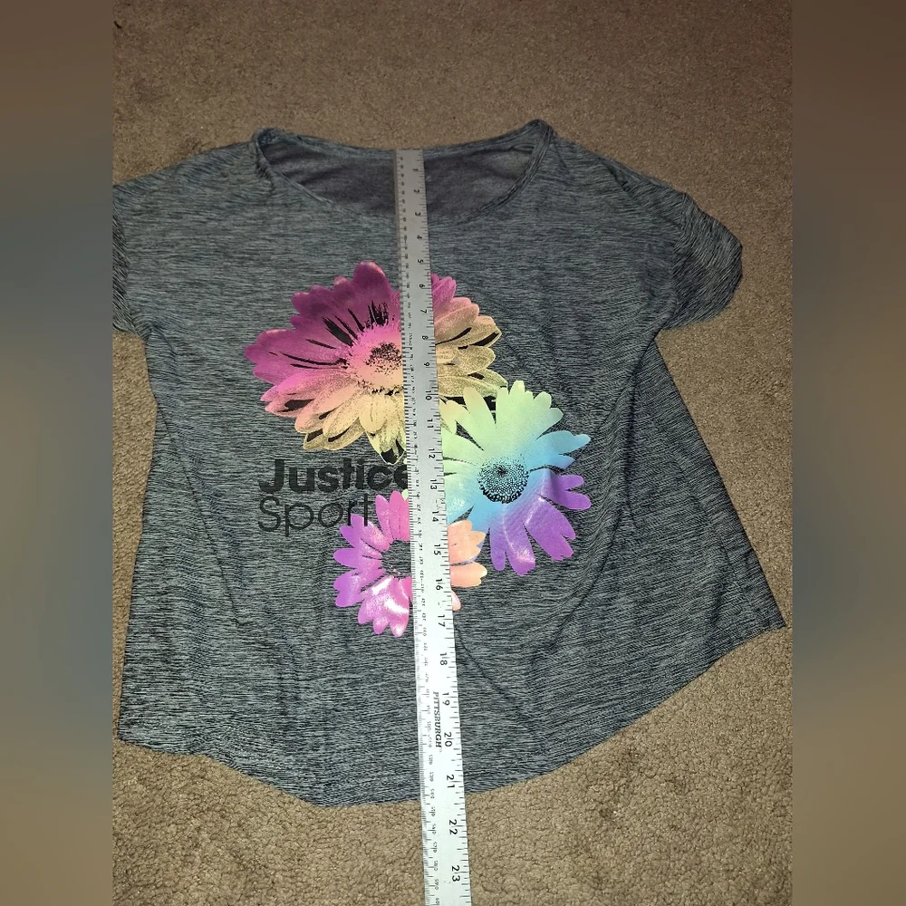 Justice Gray and Pink Floral Short Sleeve Tee/ Kids Large
